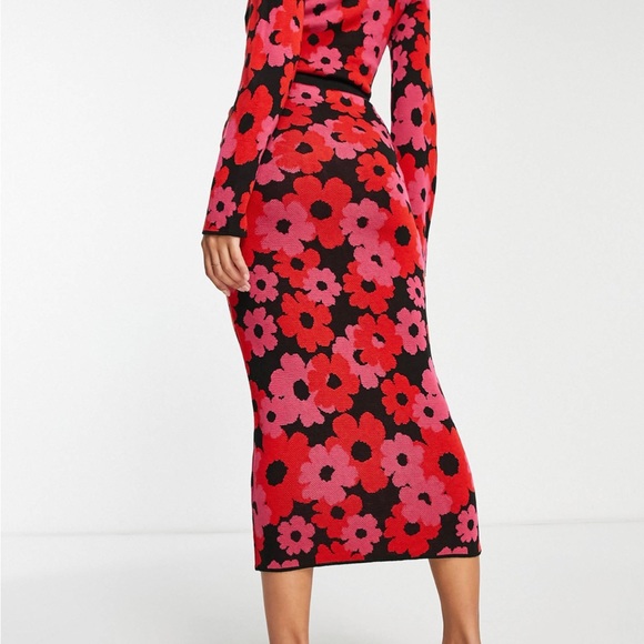 NWT ASOS DESIGN knit midi skirt in floral pattern - Picture 4 of 6
